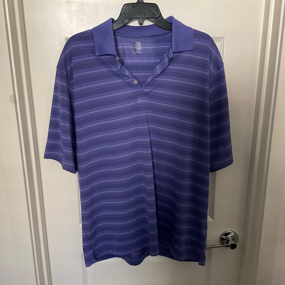 Men’s PGA Tour Purple Striped Polo - Size Large